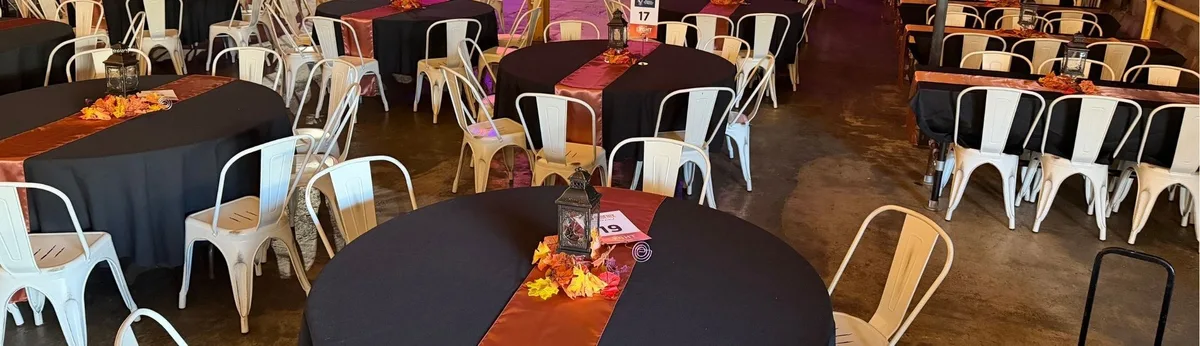 The same room set with round tables for a private event